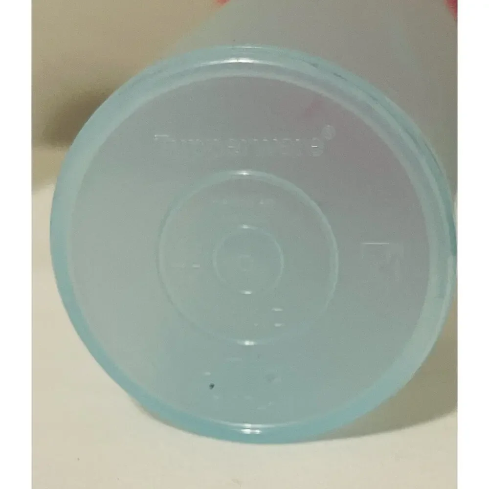 Vintage Tupperware 16oz Tumbler Cups Aquamarine Blue With Pink Lids #5107